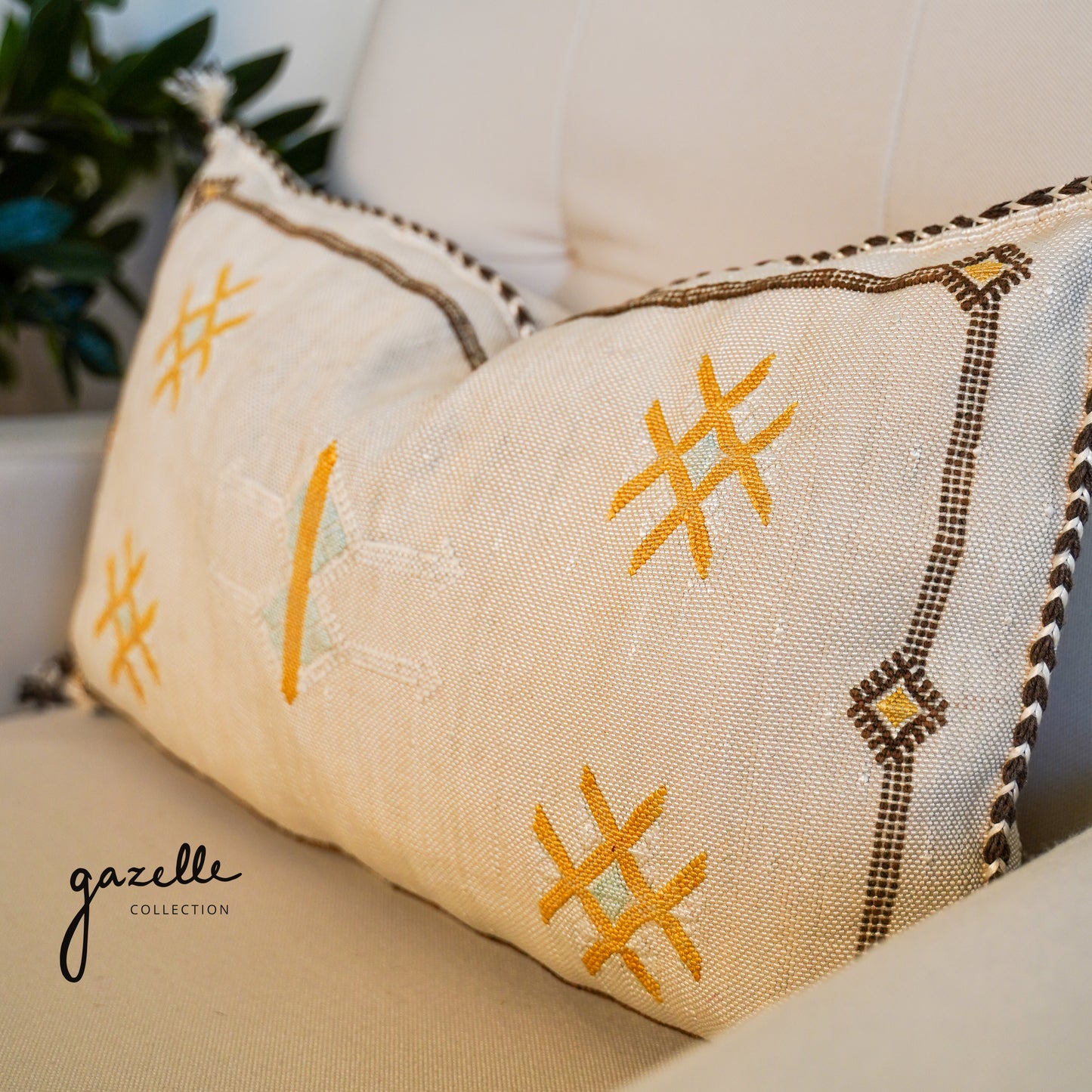 Moroccan Cactus Throw Pillow - Handwoven by Amazigh Women Weavers